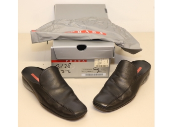 Prada Black Slide Leather Mules Size 39