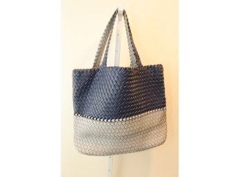 Blue And Grey Leather Weave Handbag Tote Bag