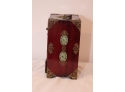 Old Chinese Rosewood & Brass W/ Carved Jade Jewelry Box