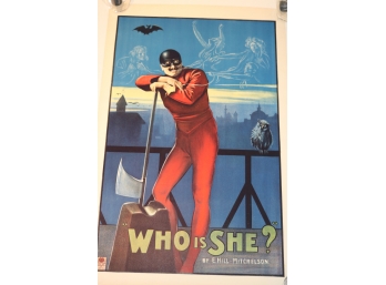 Antique Vintage British Theater Poster Who Is She? By E. Hill Mitchelson