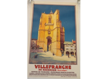 Vintage VilleFranche  De Rouergue Travel Boster By C. Hallo Linen Backed