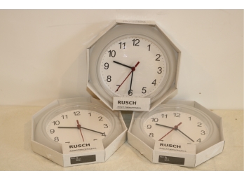 3   Kea RUSCH Wall Clock, White. 9.75 X 1.5 Inches. NEW IN BOX