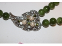 Green Bead Choker Rhinestone/ Pearl Charm