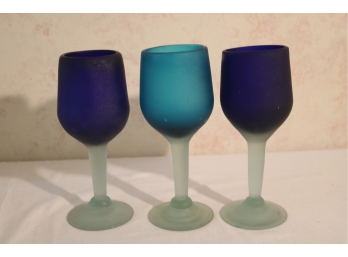 Set Of 3 Heavy Glass Wine Glasses