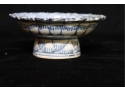 Vintage Blue And White Pedestal Bowl