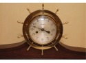 Vintage Waterbury Brass Ships Wheel Mantle Clock On Wooden Base