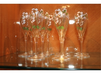 Set 10 PERRIER JOUET Champagne Flutes Hand Painted Floral Design