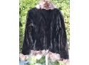 Sheared Mink Fur Coat With Silver Fox W/ Scalloped Trim Size M