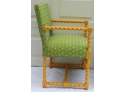 Pair Of Vintage Yellow Lacquer Occasional Twisty Arm Chair Retro Green Fabric