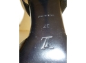 LOUIS VUITTON Black Patent Leather Velvet Bow Slingback Heel Pumps Sz. 37 W/ Box