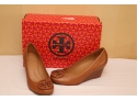 Tory Burch Tumbled Royal Tan Sally Wedges Size 5 With Box