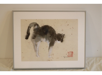 Framed Cat Print Chinese Red Stamp