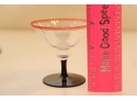 Vintage Mini Glass Mid-Century Art Deco Cordial Martini Shaped Shot Glasses Black And Red