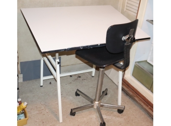 Adjustable Drafting Table Desk With Black Swivel Chair