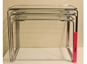 Vintage Tubular Stainless Steel Nesting Tables Glass Belgium Canada
