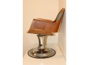 Vintage Mid-Century Rotating Wooden Arm Salon Chair Chrome Base Bent Plywood