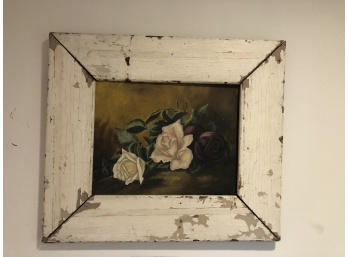 Vintage Shabby Chic Framed Floral Painting