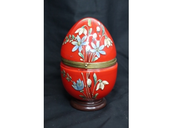 Antique Glass Egg Storage Trinket Box  Hand Painted