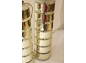 Pair Of Vintage Mid Century Modern 80s Optique Segmented Gold Ring Lucite Table Lamps