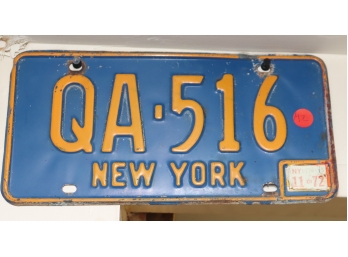 Vintage 1972 NY Licence Plate
