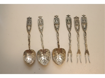 Antique 800 Silver Cocktail Forks And Spoons Israel