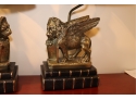 Vintage Pair Of Brass Winged Lion Lamp Book