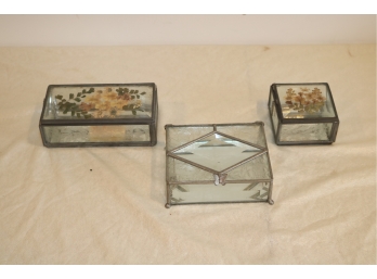 Set Of 3 Glass Trinket Boxes