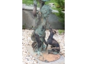 Vintage Bronze Greco-Roman Figure And Dog Statue Planter