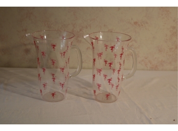 Pair Of Plastic Pink Flamingo Water Pitchers
