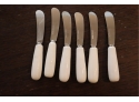 Set Of 6 Butter Cheese Knives White Handles