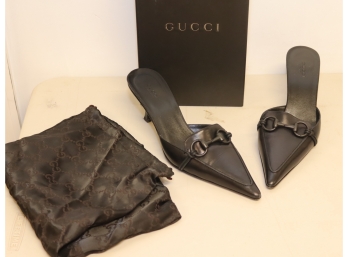 Gucci Black Leather High Heel Slides Mules Size 9 1/2 B