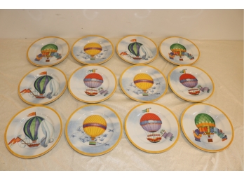 Set Of 12 Williams-Sonoma Montgolfiere* 7 3/4” Salad Plates Hot Air Balloons