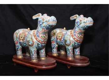 Pair Of Cloisonne Dogs