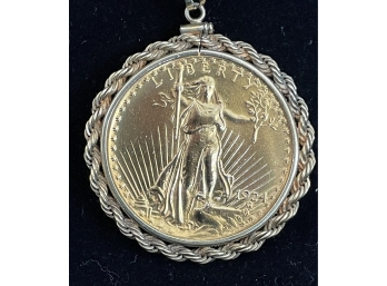 Vintage 1924 $20 Saint-Gaudens Gold Double Eagle 14K GP Coin  Link Chain And  Bracelet