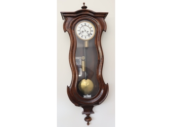 Antique Serpentine Glass Front Key Wind Pendulum Wall Clock