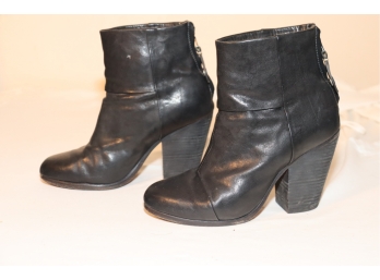 Rag & Bone Size 36 Women's Ankle Boots Black Leather Chunky Heel Newbury Zip
