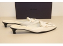 Prada White Kitten Heel Slides Mules Size 39