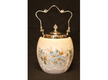 Antique Floral Cookie Jar Ice Bucket Silverplate Top And Handle