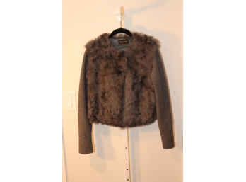 Massimo Dutti  Grey Combined Leather Sleeve& &  Fur Jacket