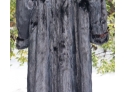 Full Length Male Skins Black Fur Coat Square Button Size Medium