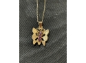 14 K Gold Butterfly Charm Necklace Amethyst Stones