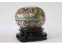 Vintage Chinese Cloisonne Trinket Jar On Wood Base