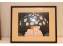 Vintage Framed Picture Woman With Flower Umbrella In Rain