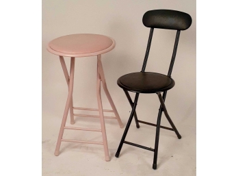 2 Folding Stools, Handy Portable Padded Seating, Very Good Condition.