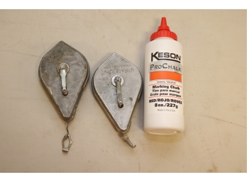 2 Chalk Line Tools With Chalk Refil Bottle