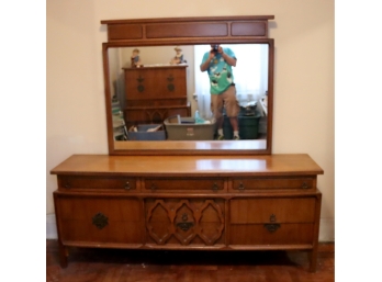 Vintage Wooden Double Dresser With Mirror