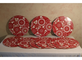Set Of 10 Round Red Placemats Cork Back