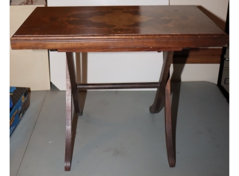 Vintage Inlaid Wood Top Folding Table