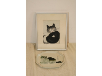 Cat Tin Tray And Framed Picture