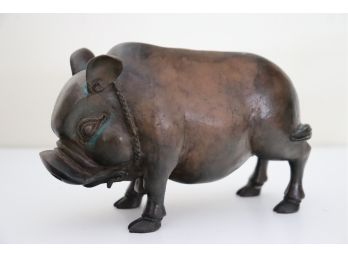 Vintage Bronze Pig Sculpture